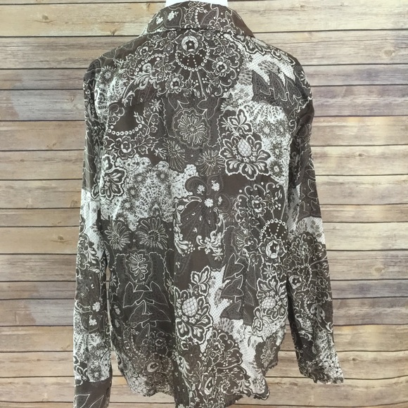 COLDWATER CREEK Brown/White Floral Shirt - Picture 4 of 7